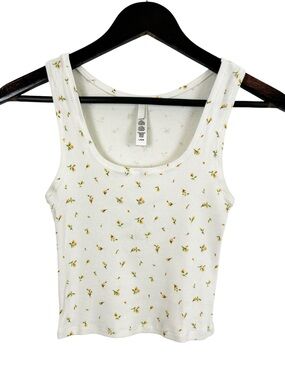 Skims Marigold Rosebud Print Tank Top White Ribbed Women's Size Large